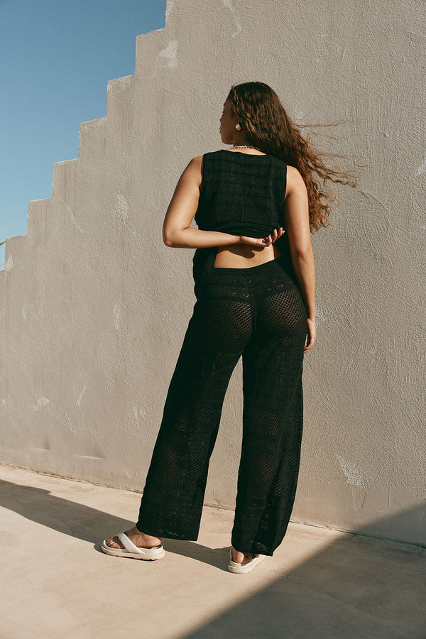 Black Crochet Knit High Waist Dillan Pants