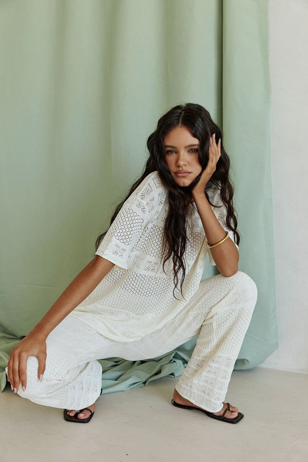 Cream Crochet Relaxed Short Sleeve Nixie Top