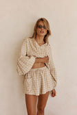 Khaki Gingham Elastic Drawstring Rylia Shorts