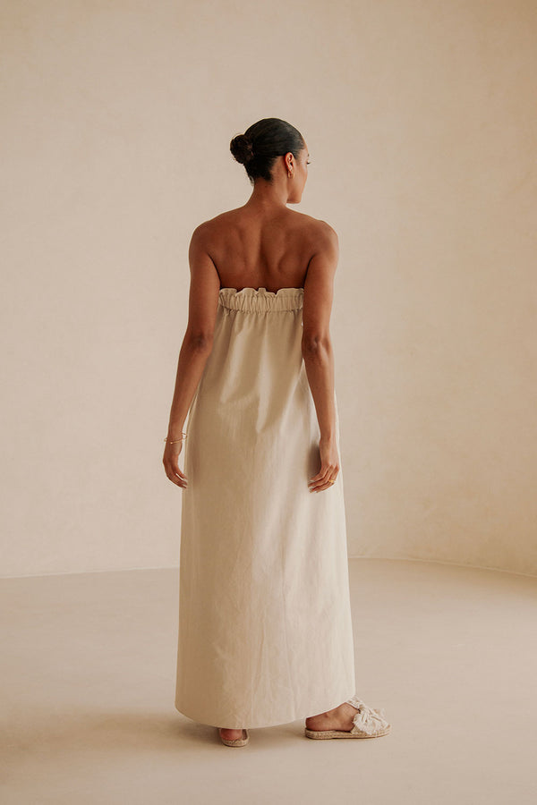 Beige Strapless Maxi Lila Dress