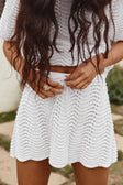White Wave Knit Drawstring Mini Leah Skirt