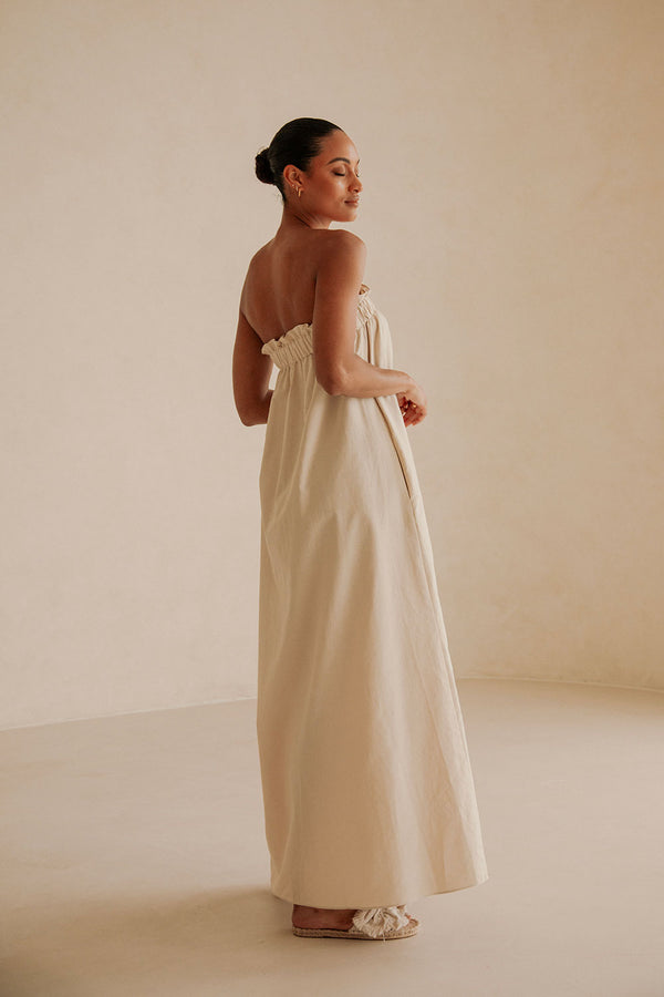 Beige Strapless Maxi Lila Dress