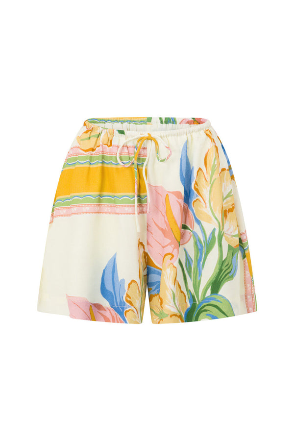 White and Yellow Botanique Drawstring Keziah Shorts