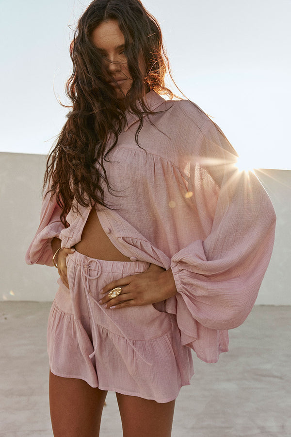 Blush Pink Elastic Drawstring Huxley Shorts