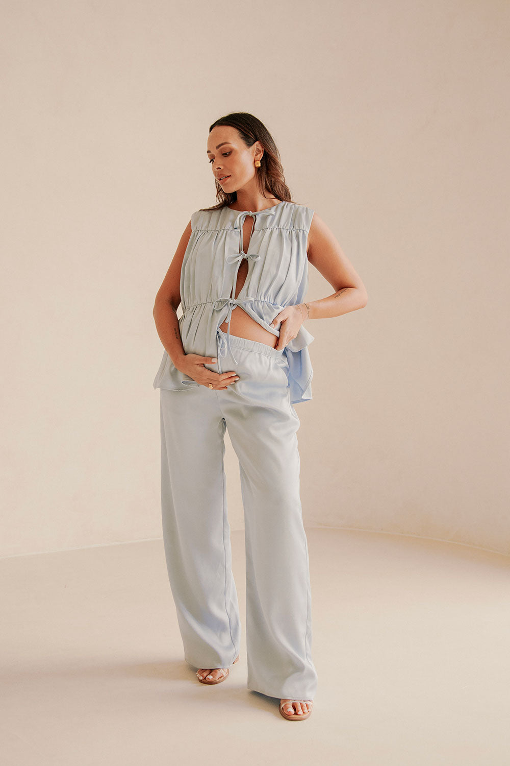Blue Elastic Drawstring Pocket Juliette Pants