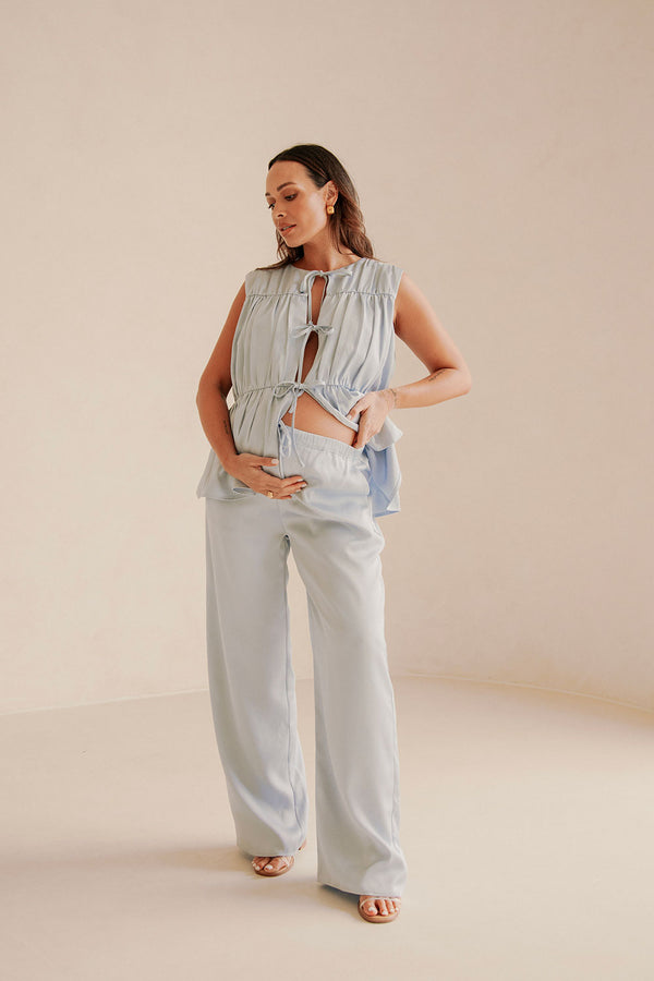 Blue Elastic Drawstring Pocket Juliette Pants
