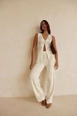 Cream Knit Elastic High Waist Blanca Pants