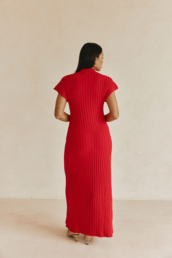 Red Rib Split Maxi Gemini Dress