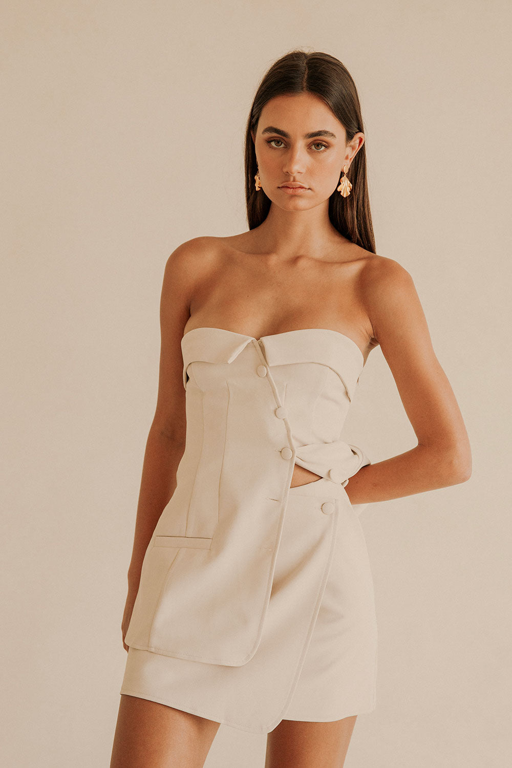 Coconut Tailored Strapless Button Up Wrap Lavara Top