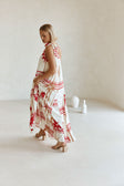 Cream Moana Red Print One Shoulder Maxi Avani Dress