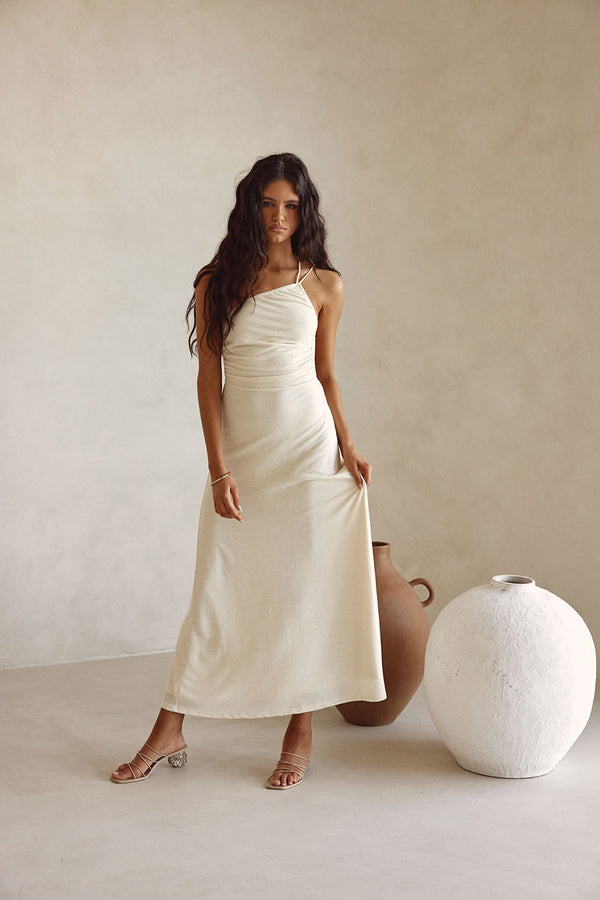 Bridal Cream One Shoulder Backless Maxi Emilee Dress