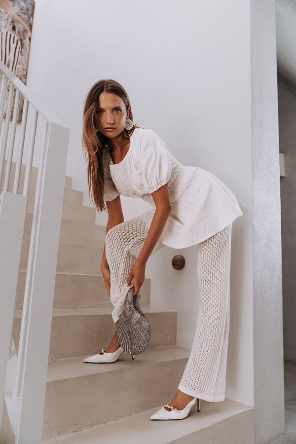 White Cotton Ruched Mini Lou Dress