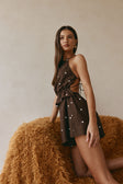 Chocolate Speck Polka Dot Halter Backless Adira Playsuit