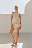 Grey Ribbed Ruched Tie Mini Fae Dress