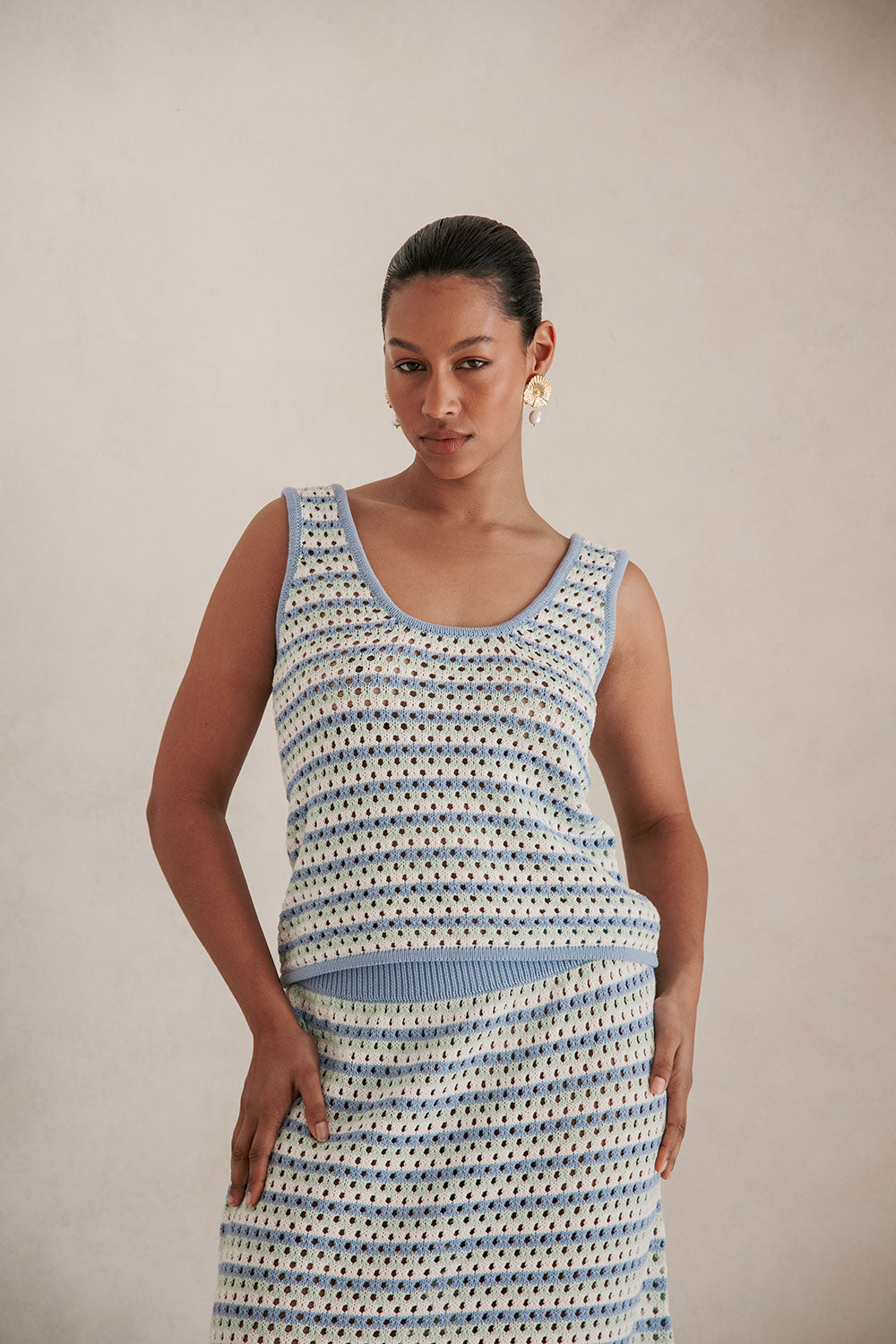 Erin Knit Top - Blue White Green