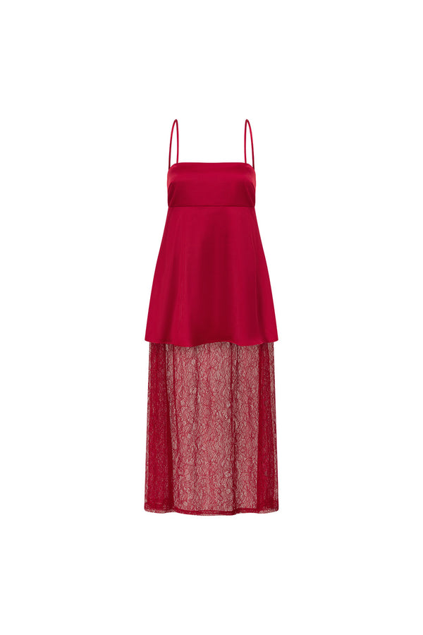Red Silky Lace Strappy Maxi Dove Dress