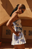 Blue Phylida Azure Print Strapless Mini Via Dress