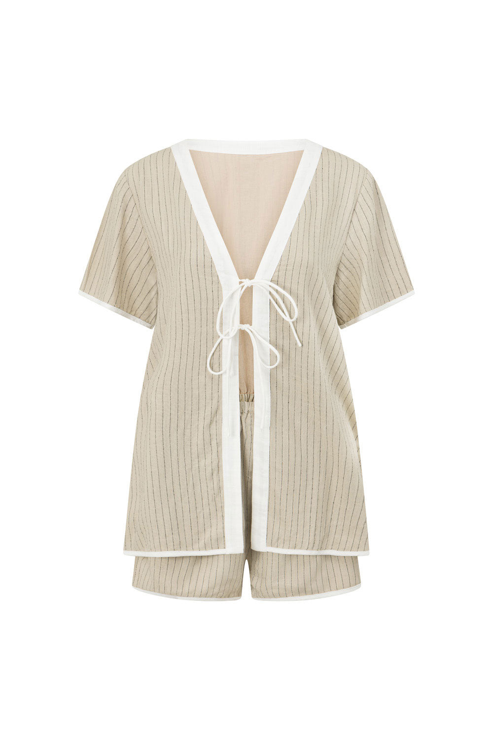 Beige Short Sleeve V Neck Tie Sadia Playsuit