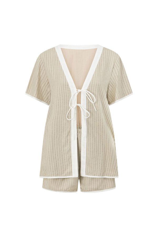 Beige Short Sleeve V Neck Tie Sadia Playsuit