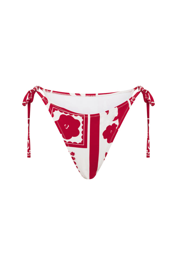 Red Voyage Print Nisi Tie Bikini Bottom