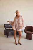 Blush Pink Long Sleeve Button Up Panel Huxley Top