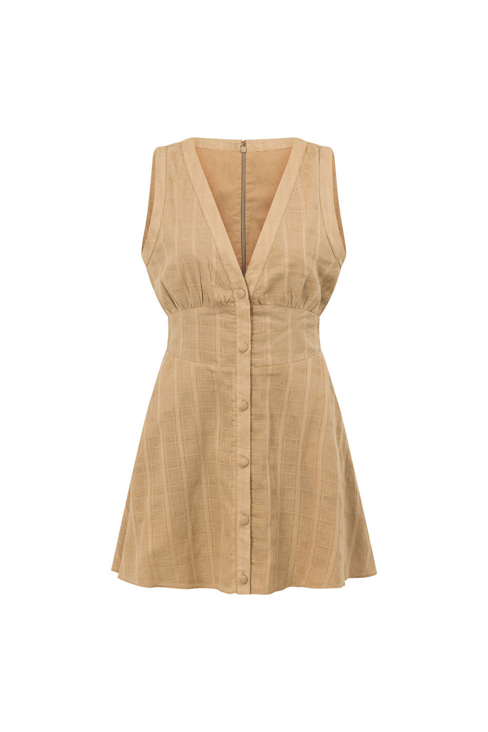 Brown Button Up Plunge V Neck Mini Shaelagh Dress
