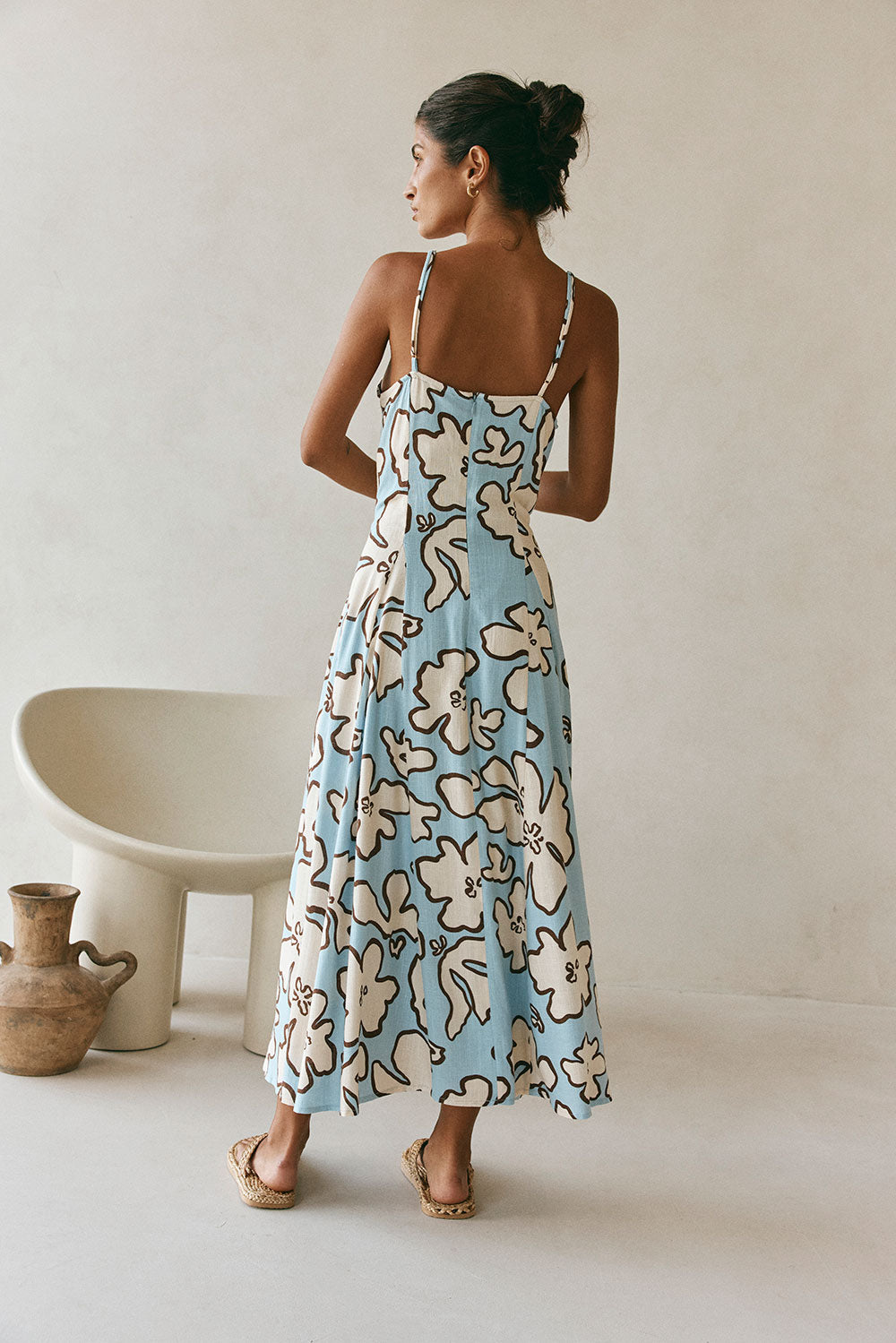 Blue Floral Adjustable Strappy Maxi Seme Dress