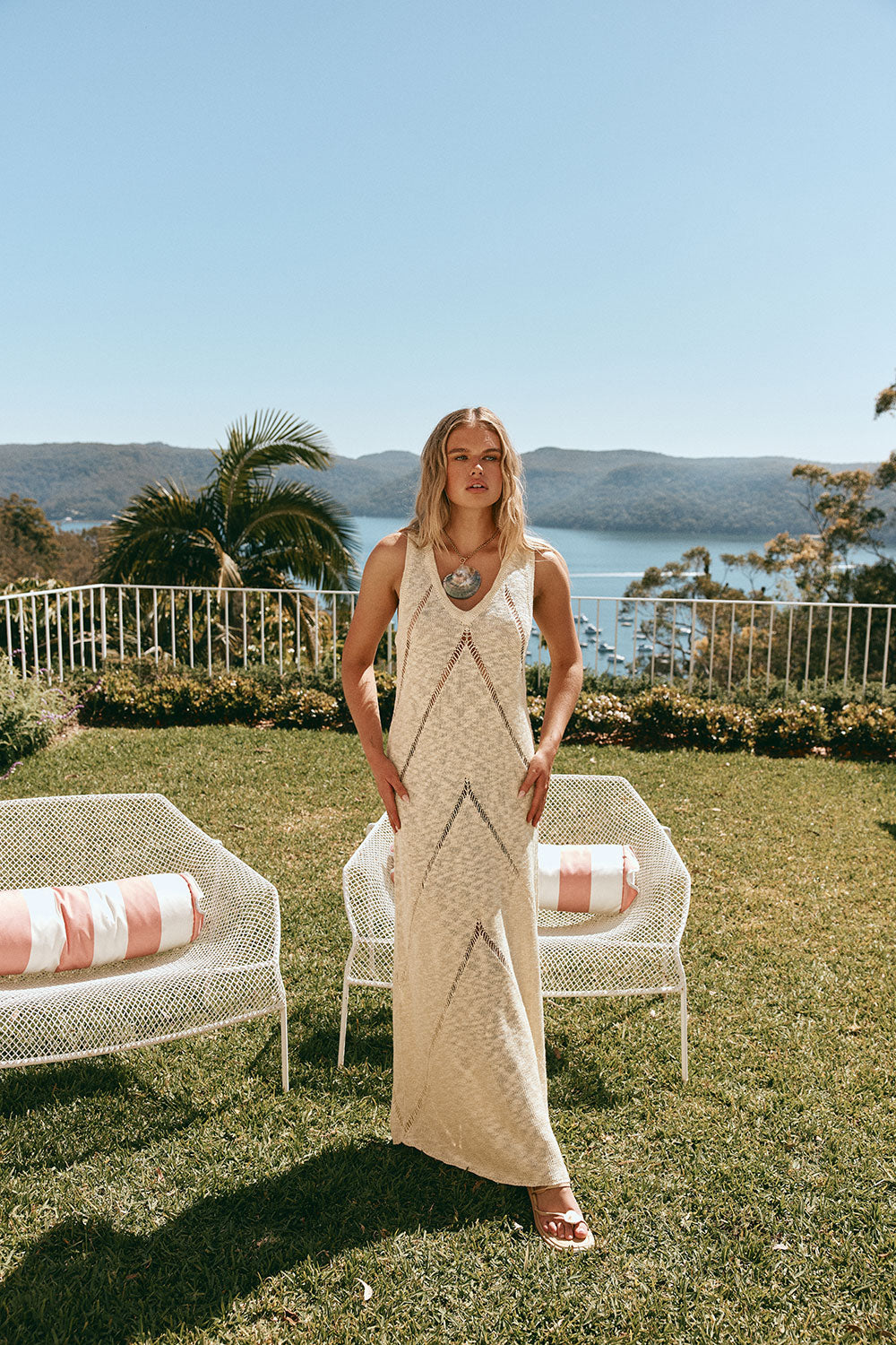 Cream V Neck Maxi Alita Dress