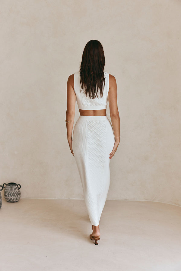 White Cable Knit Maxi Lotus Skirt