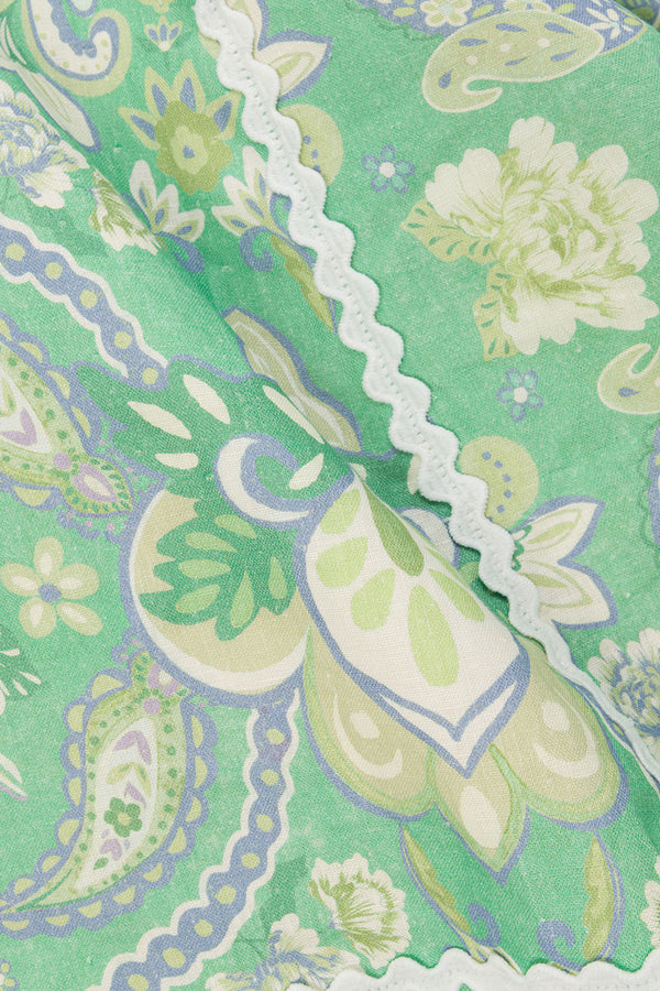 Green Floral Heritage Print V Neck Maxi Evia Dress