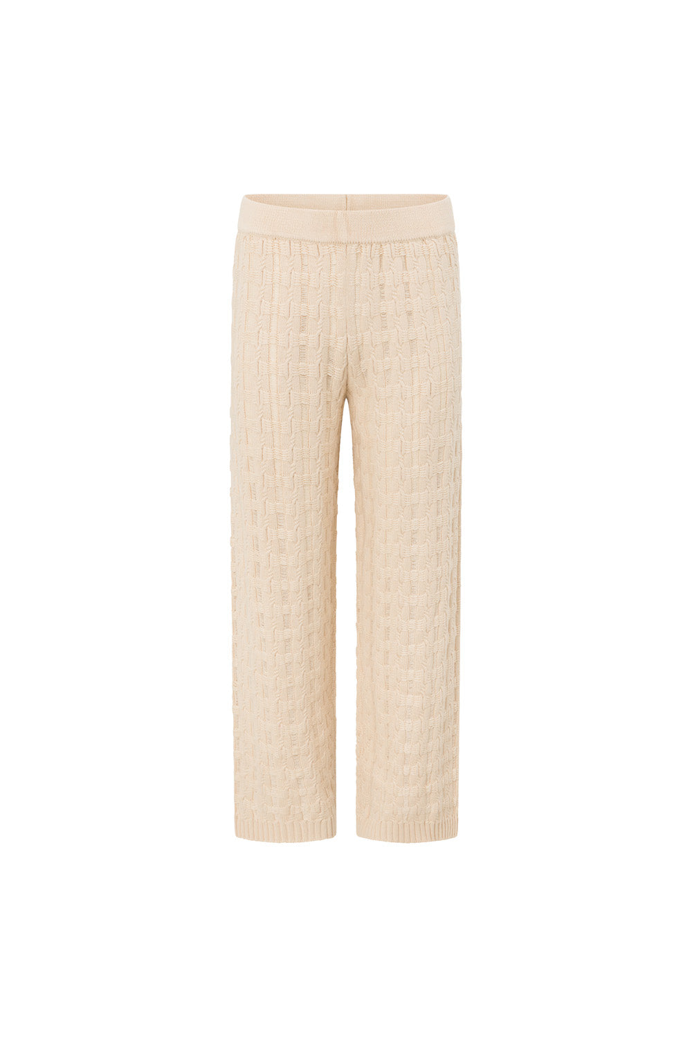 Beige Textured Knit Elastic High Waist Amirah Pants