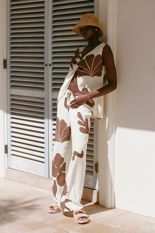 Zana Tie Pants - Galene Print, Brown, Cream