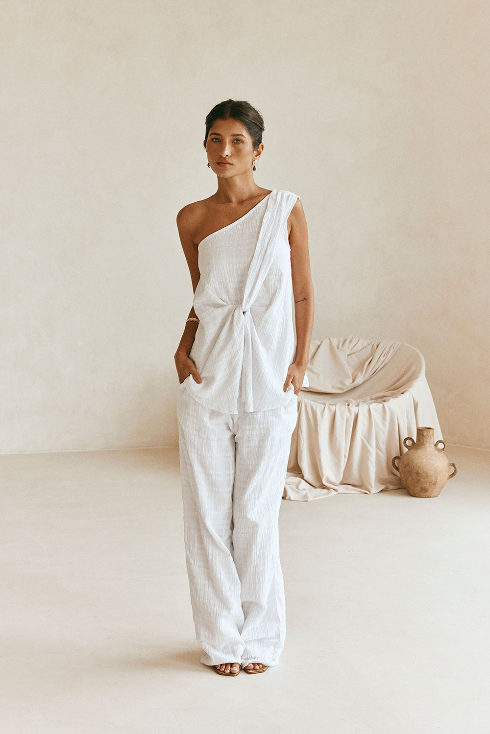 White Plaid High Waist Sofia Pants