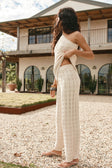 Beige Textured Knit Elastic High Waist Amirah Pants