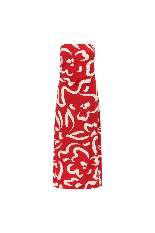 Red Fila Rogue Floral Print Strapless Maxi Liberty Dress