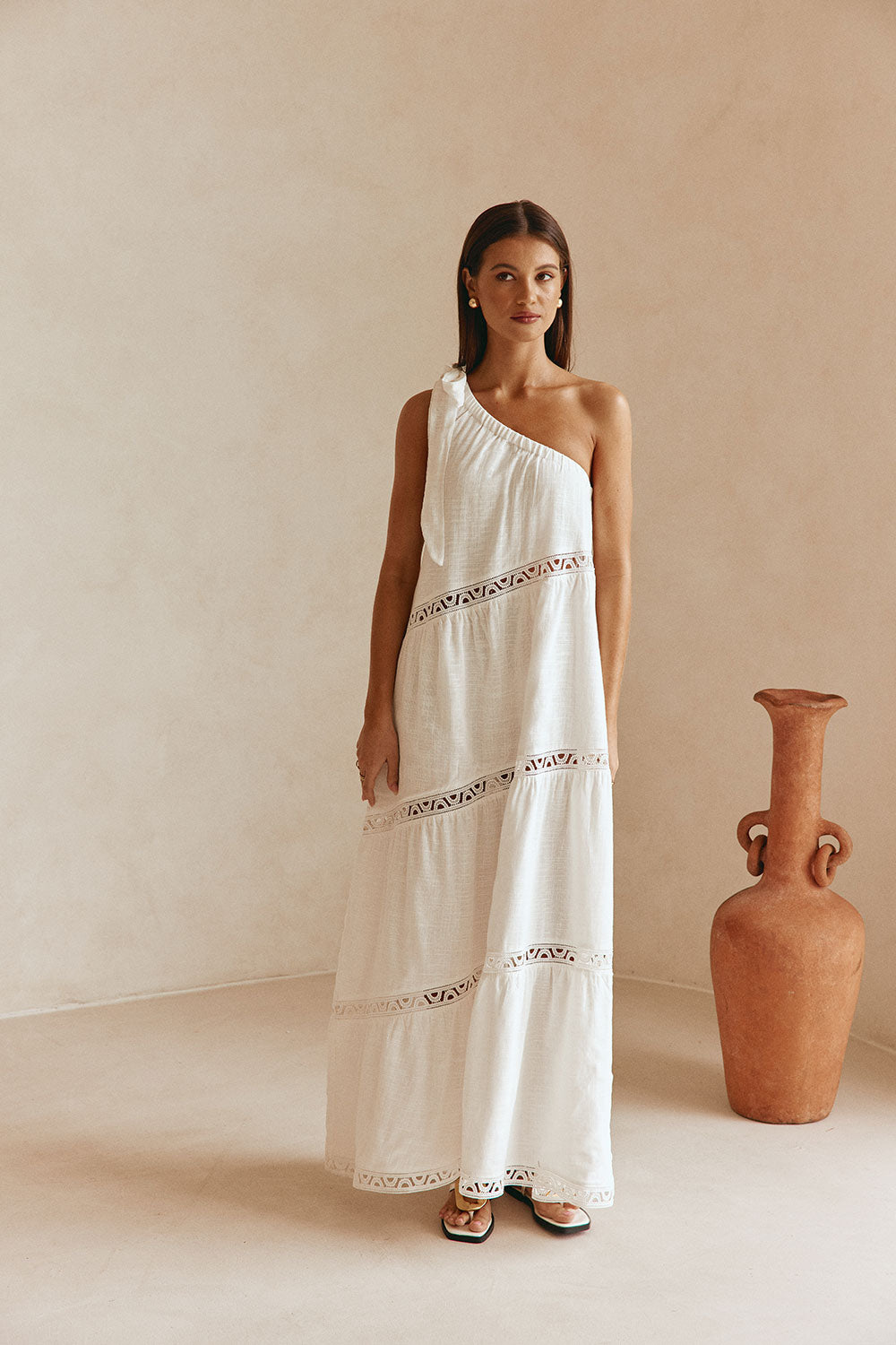 white cotton one shoulder dress Mayzie One Shoulder Mini Dress White