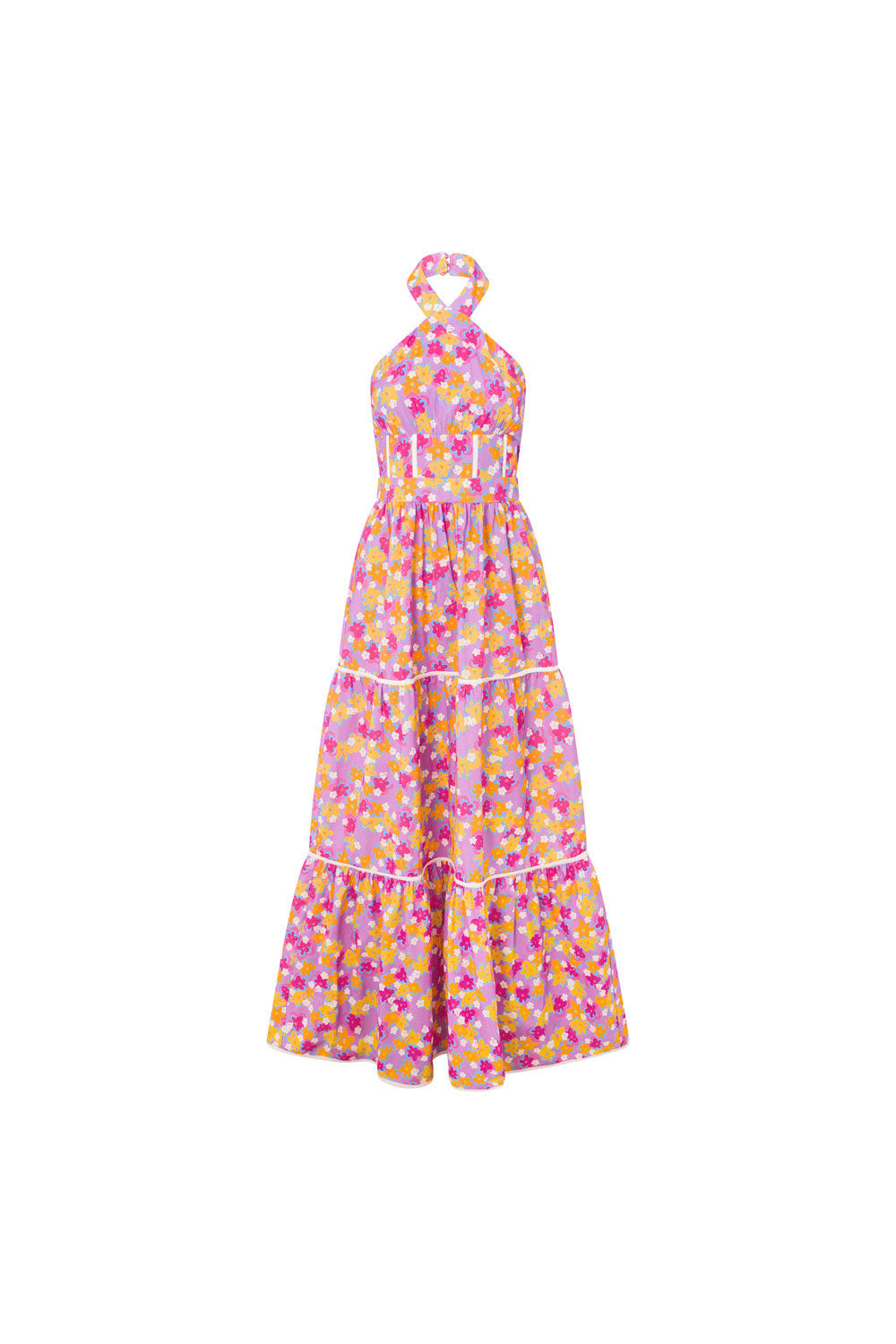 True Halterneck Maxi Dress -  Dulcie Daisy Purple Orange Pink Floral