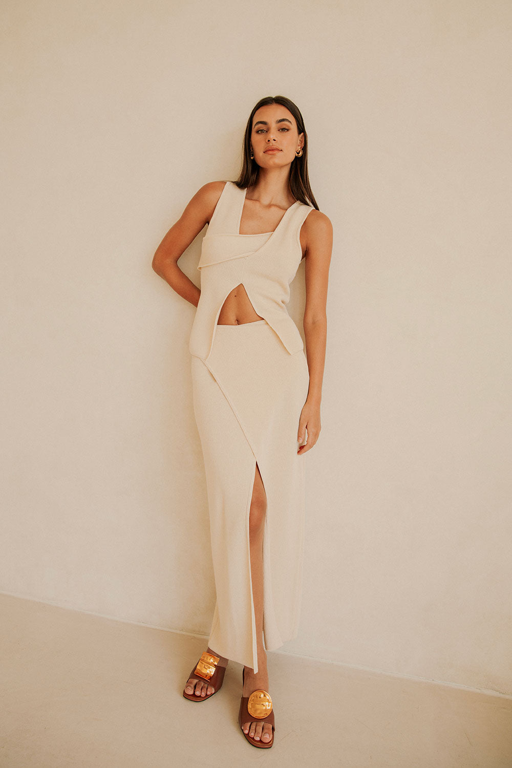 Cream Front Split Wrap Maxi Bridget Skirt