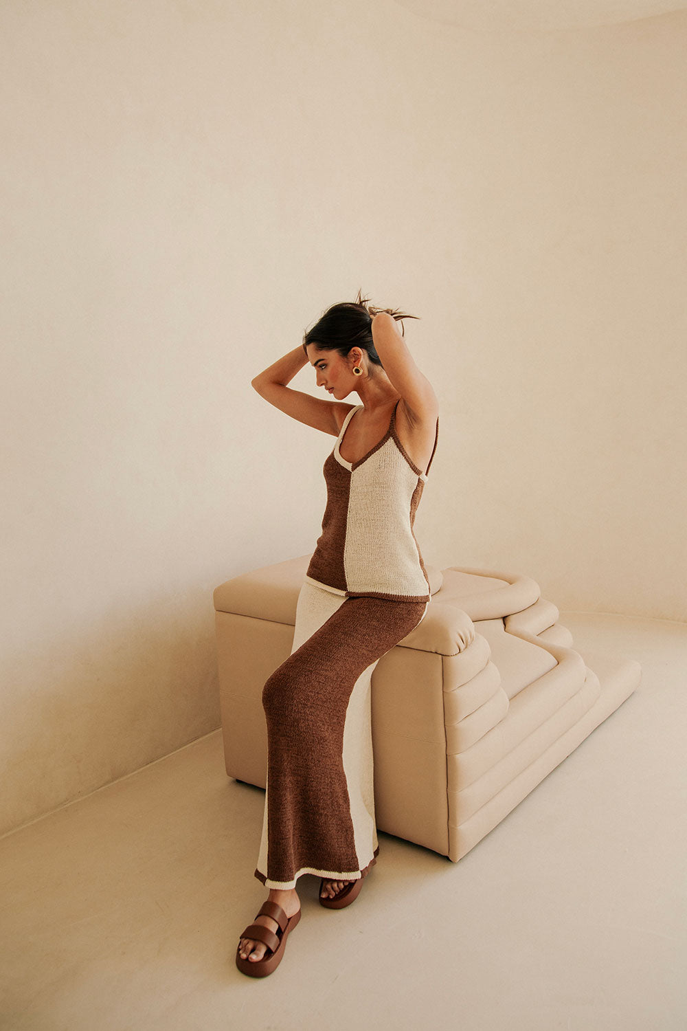 Brown Two Toned Knit Maxi Mira Skirt