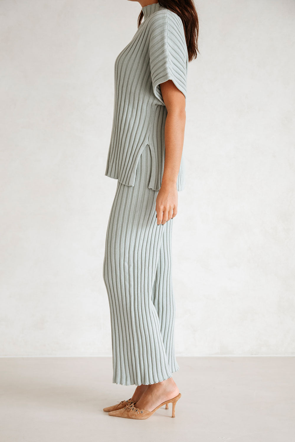 Celine Ribbed Knit Top - Grey