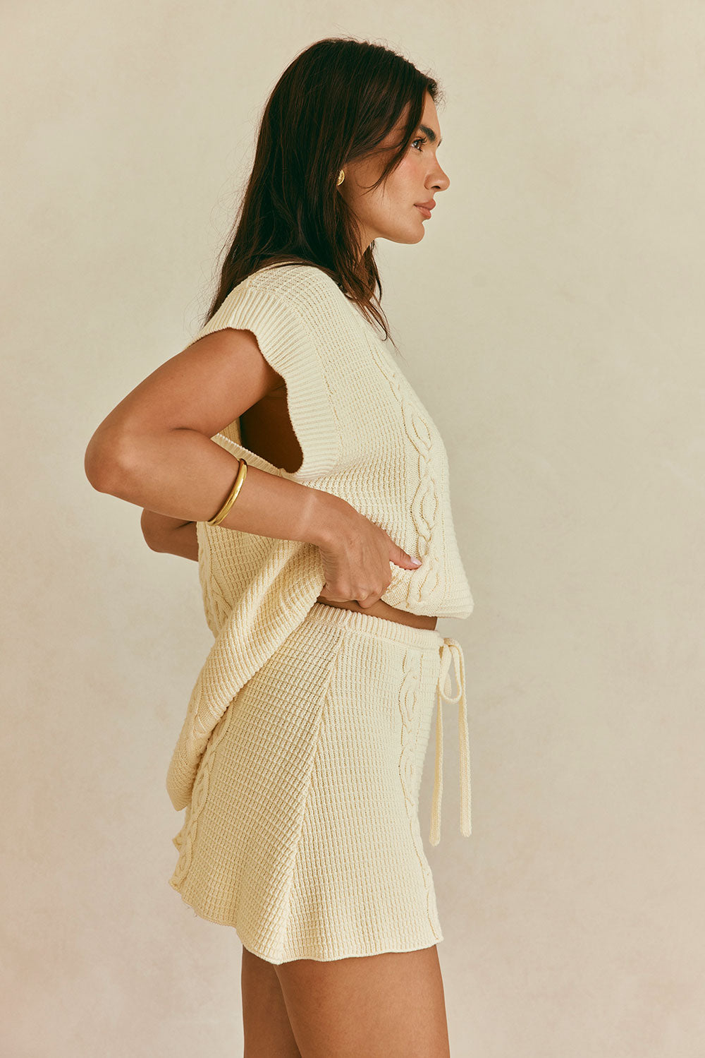 Cream Knit Drawstring Mini Nevaeh Skirt