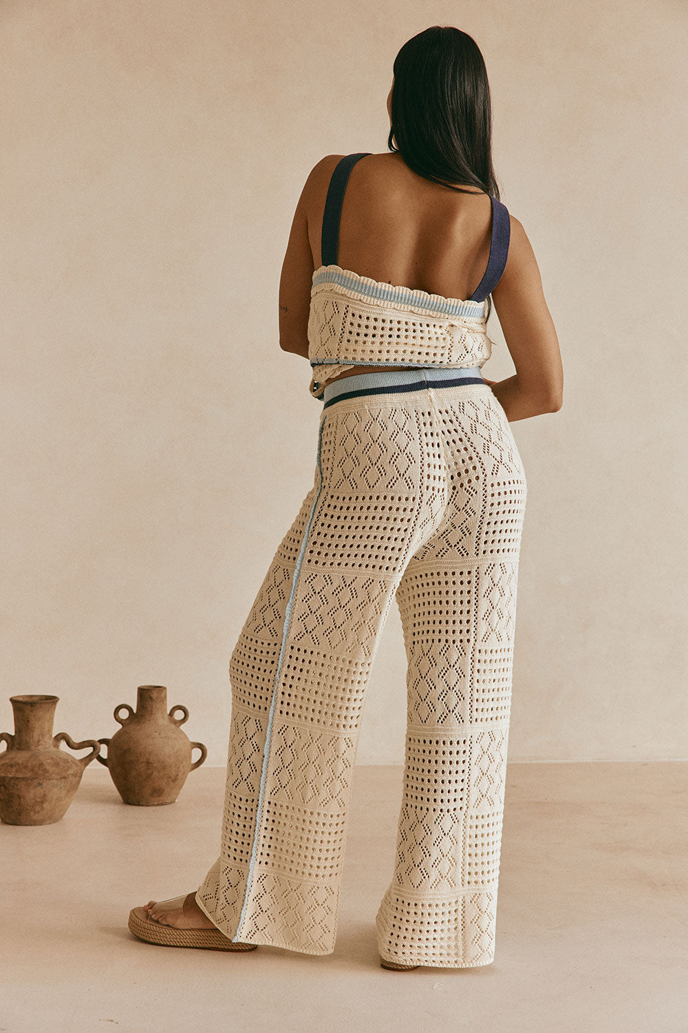 Cream Patch Crochet Knit High Waist Matilda Pants