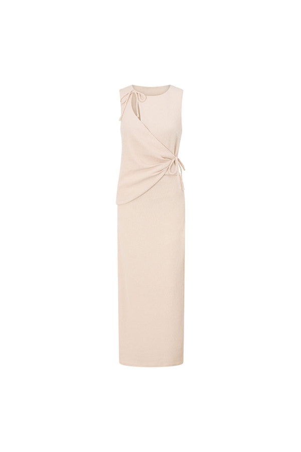 Beige Wrap Fitted Maxi Eliana Dress