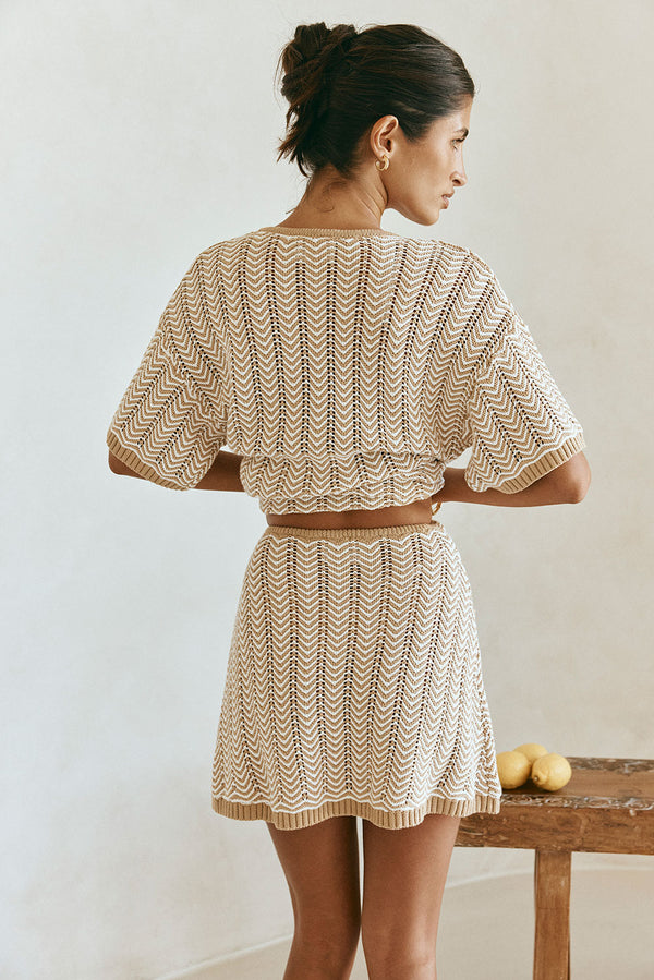 Tan Drawstring Wrap Mini Reims Skirt