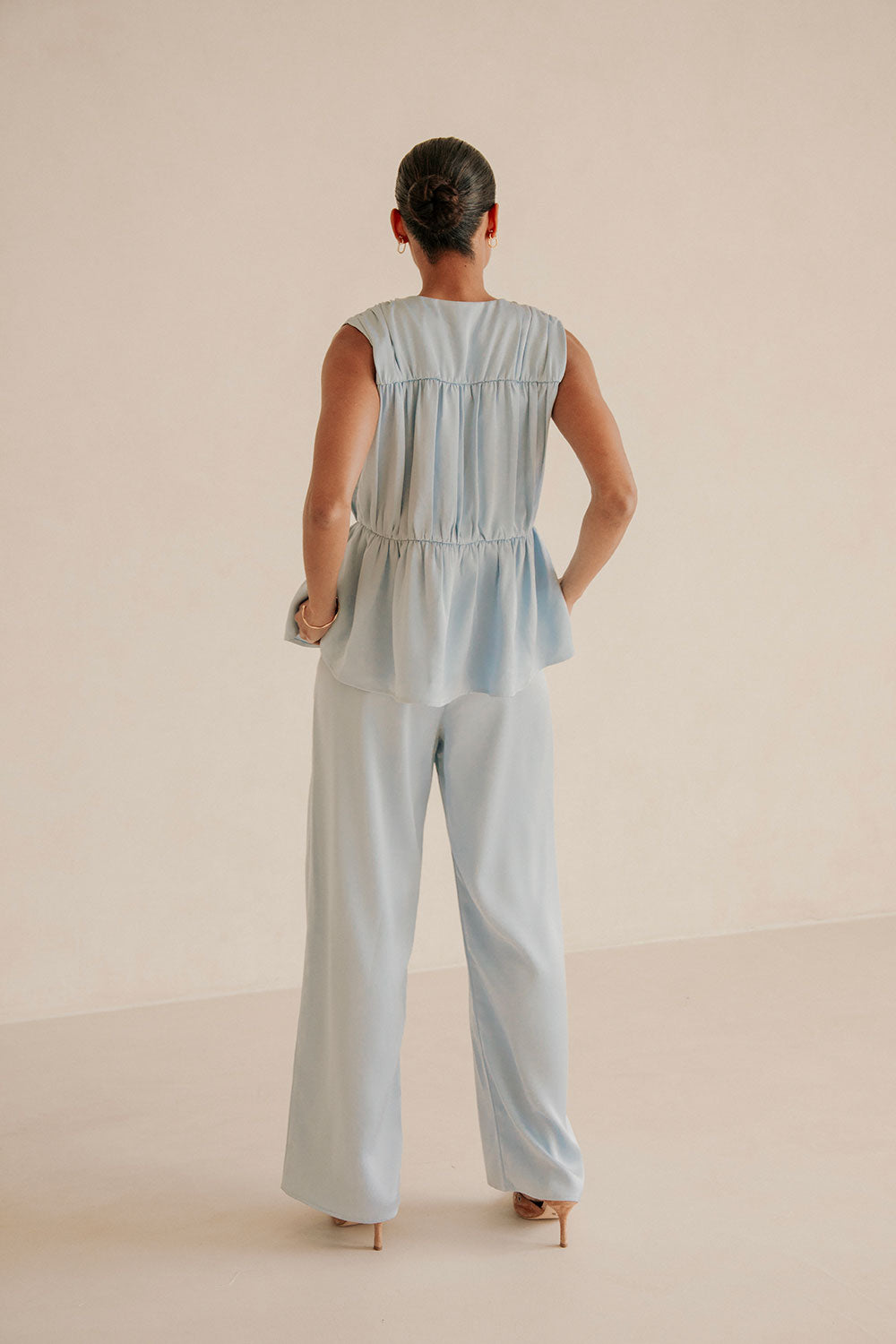 Blue Elastic Drawstring Pocket Juliette Pants