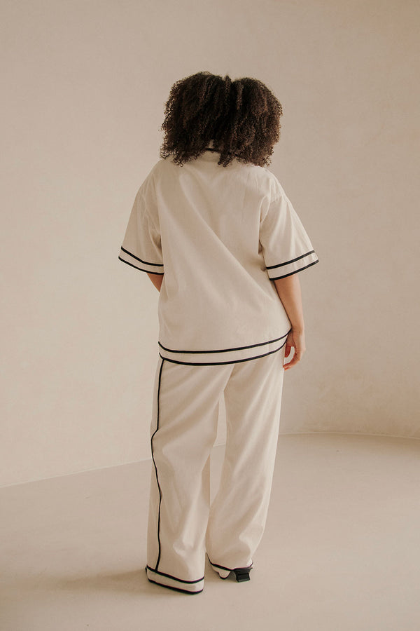 Lively Short Sleeve Tie Top - Cream, Black