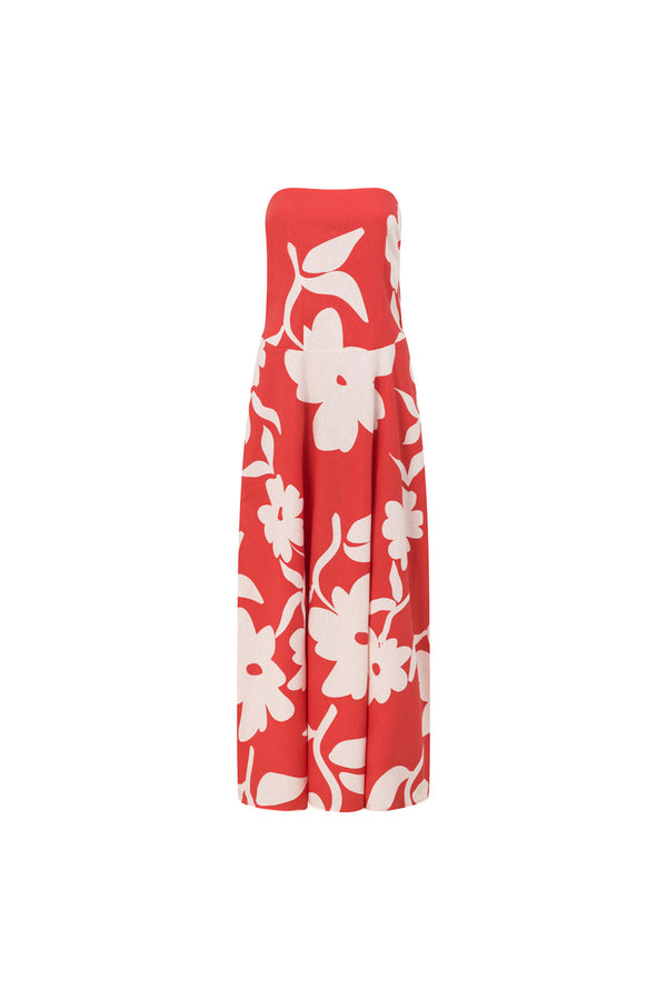 Red Sweet Caroline White Floral Strapless Maxi Wynona Dress