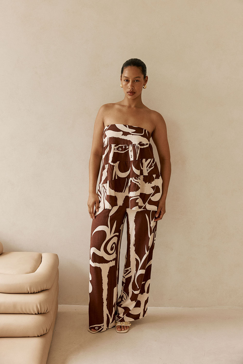 Brown and Cream Painted Tiles Print Presley Pants – SABO