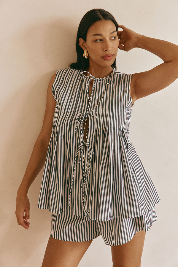 Black and White Stripe Tie Dalia Top