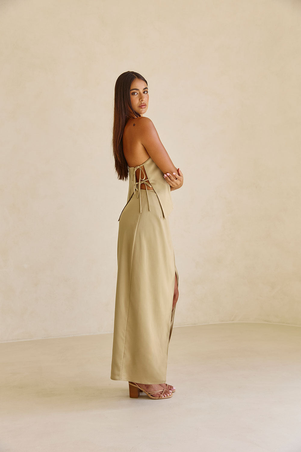 Green One Shoulder Strappy Side Tie Bria Top